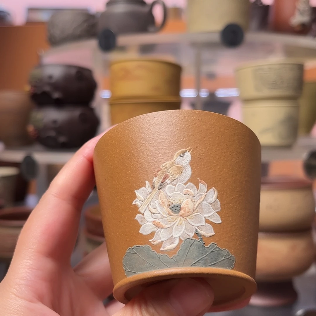 紫砂茶杯泥绘 黄降坡