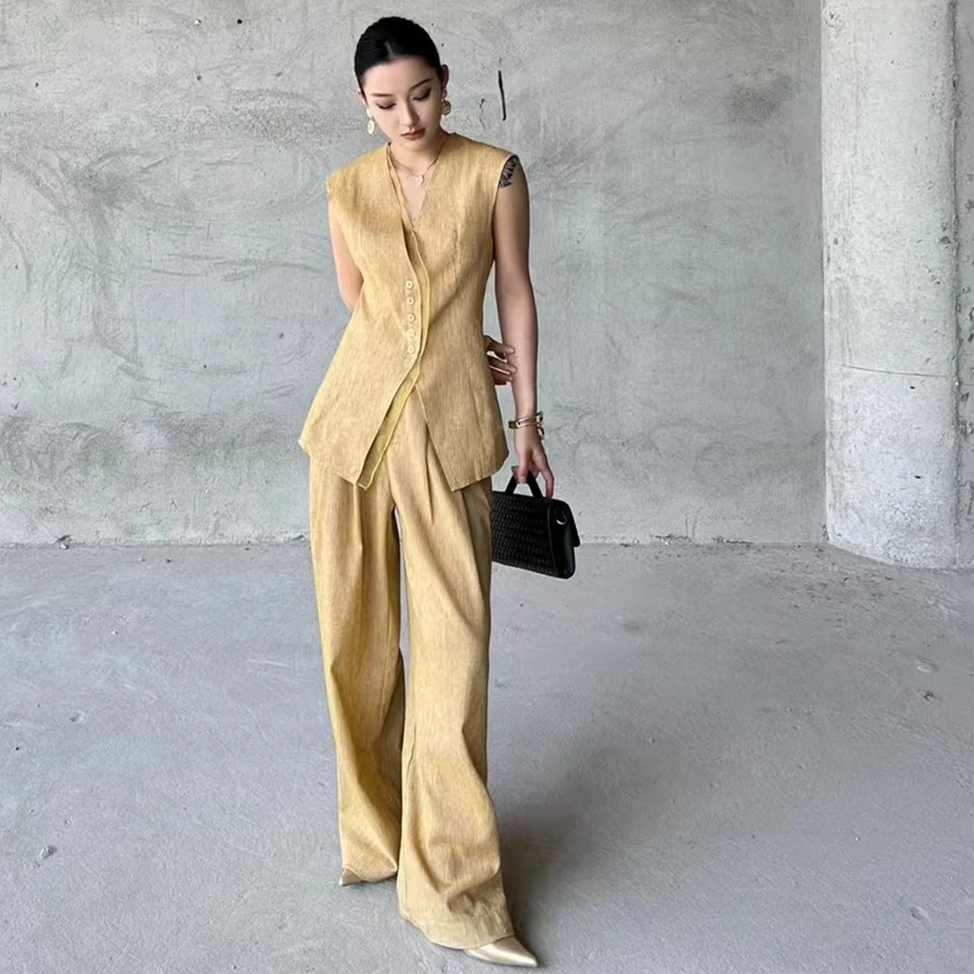 气质套装女2025春夏高级感穿搭一整套时尚御姐范马甲阔腿裤两件套