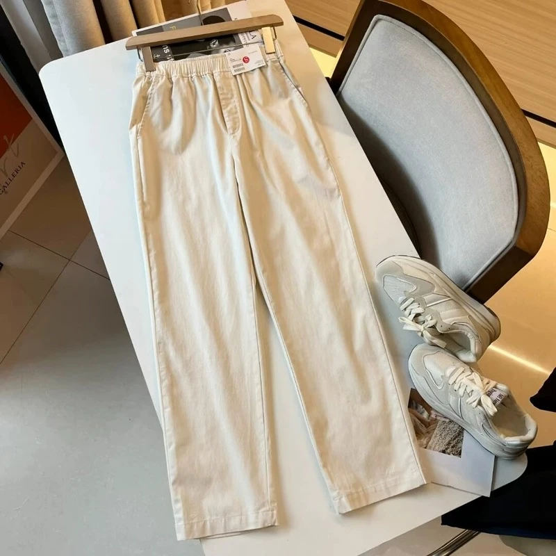 E802 亚麻混纺夏季吸湿透气松紧腰直筒休闲裤