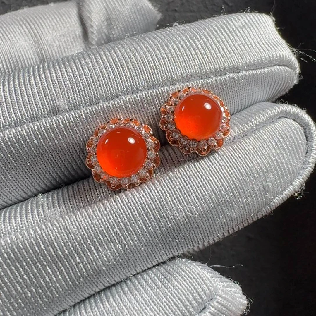 南红玛瑙合金耳钉