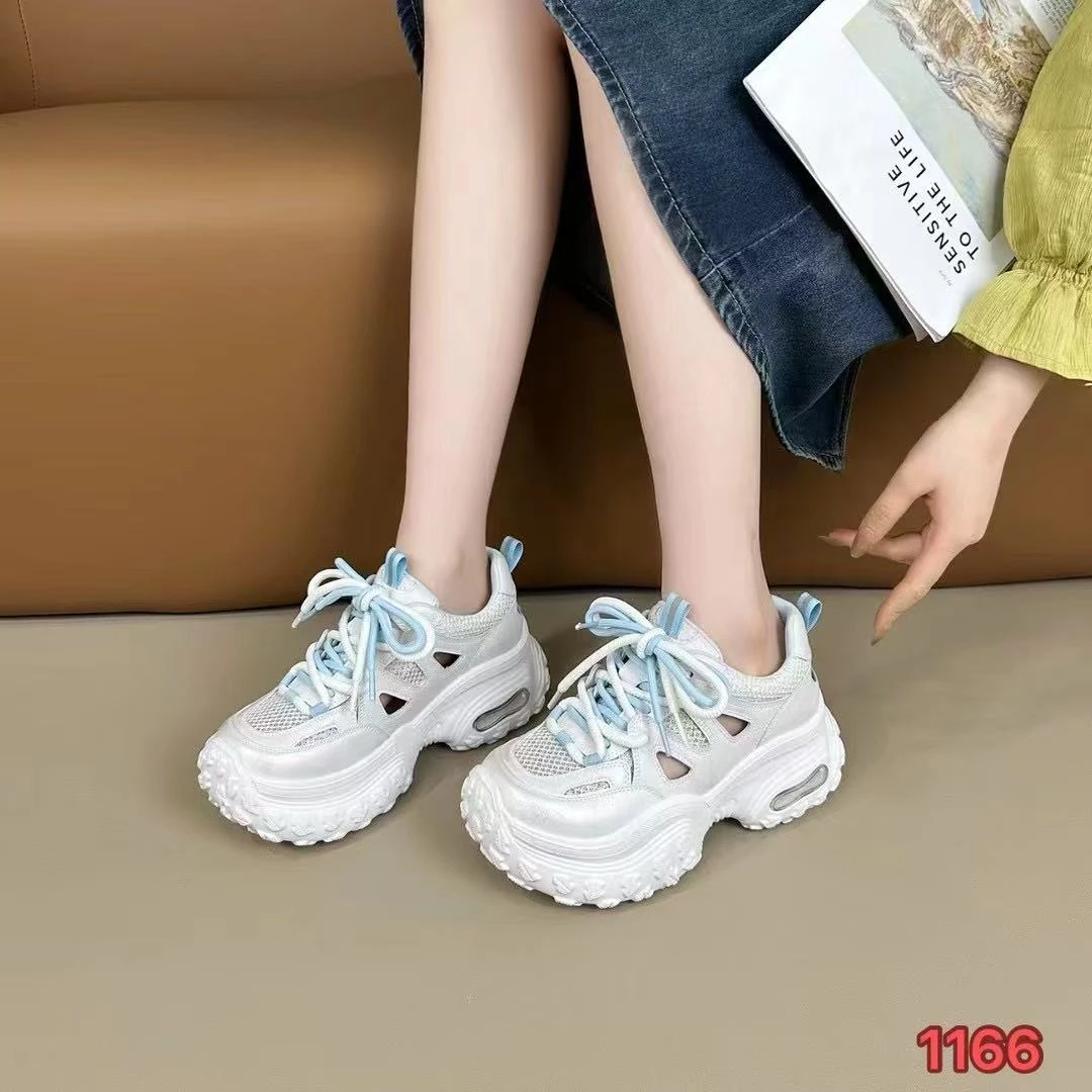 KJ1166榴莲底皮配网面镂空拼色老爹鞋百搭休闲鞋