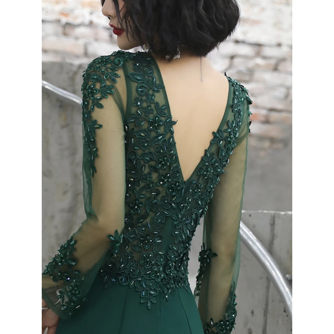 女士宴会晚礼服2025年时尚百搭优雅鱼尾长袖主人端庄大女王礼服女