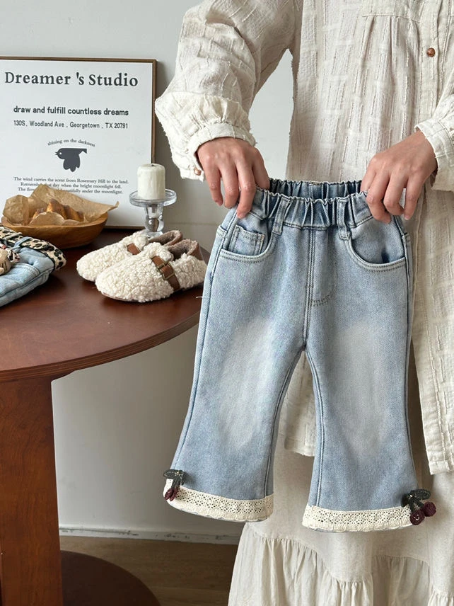 冬季牛仔裤韩版冬款羊羔绒女童直筒裤