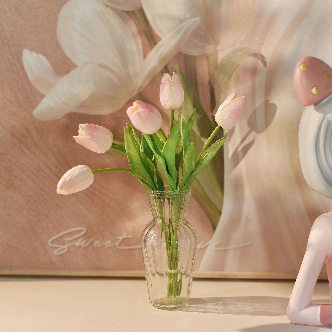 《郁金香》手感PU清新假花仿真花客厅摆设餐桌装饰品室内插花摆件