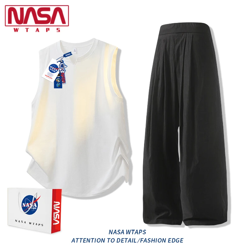 NASA WTAPS冰丝坎肩背心套装男夏季休闲宽松运动痞帅慵懒风两件套