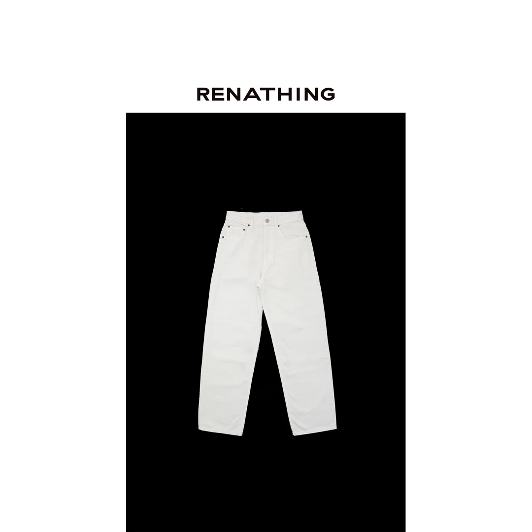 【RENATHING】米白直筒宽松休闲牛仔裤