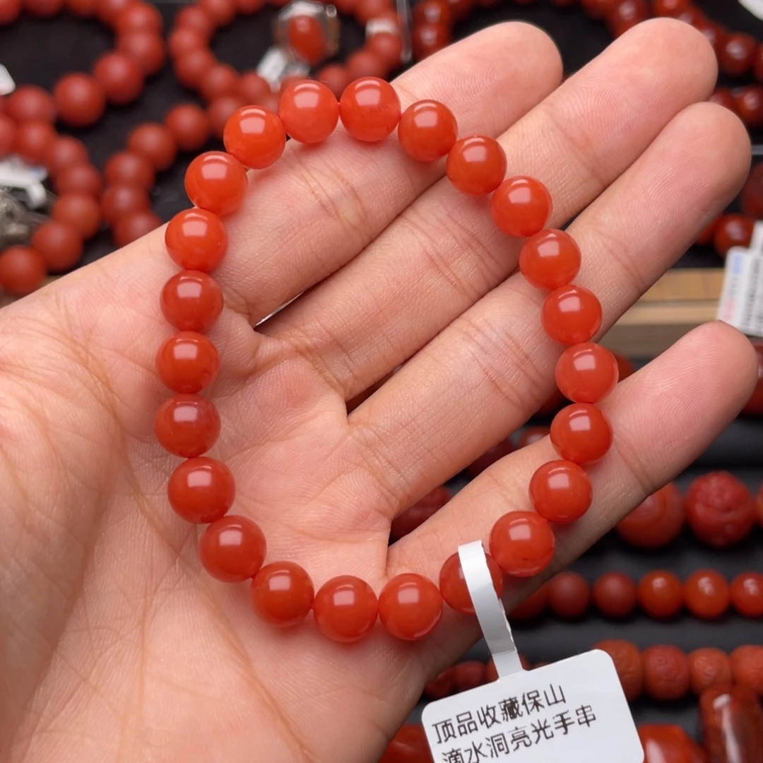 南红玛瑙未镶嵌手串H8mm顶品收藏保山滴水洞亮光手串