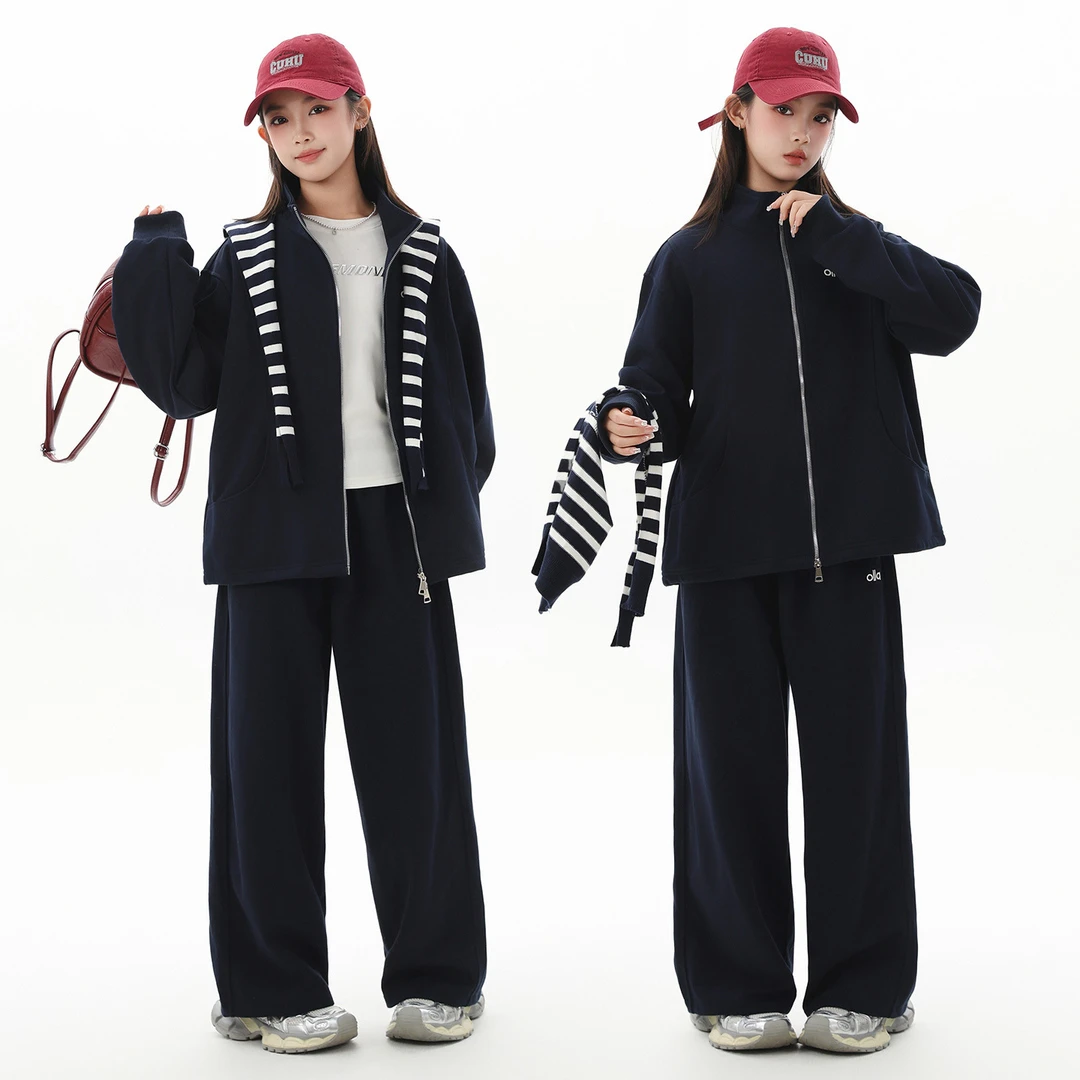 初高中学生秋季套装女2025新款少女学院风宽松外套休闲披肩两件套