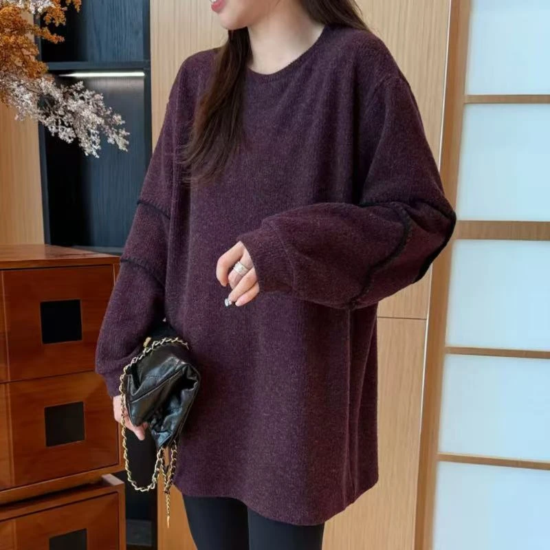 2025秋冬新款宽松显瘦百搭圆领拼接设计感时尚长袖卫衣打底休闲