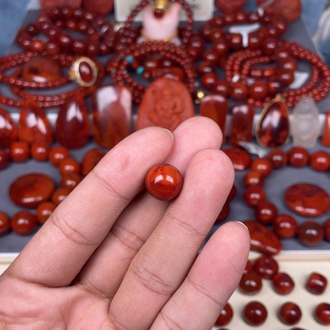 快***生南红玛瑙未镶嵌瓦西南红单珠12mm