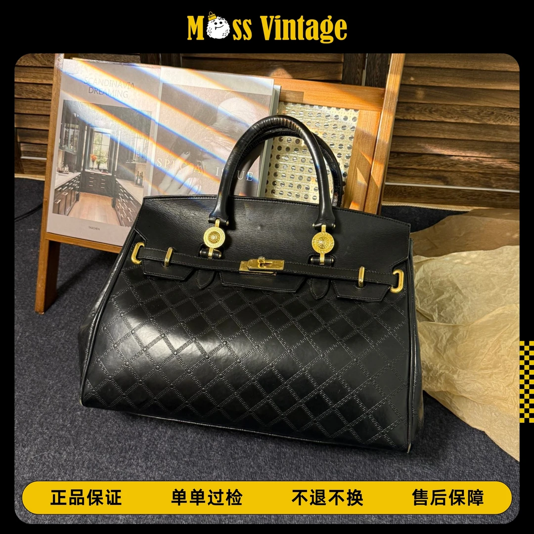 95新 VERSACE/范思哲 MOSS-黑金太阳神bk铂金大号单肩包/50940
