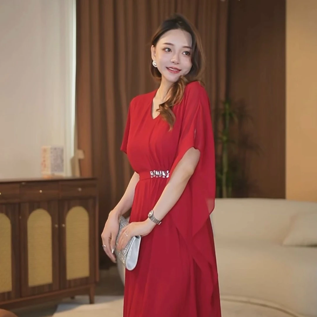 【恩雅】朱砂痣 春夏气质显瘦高级时尚法式收腰连衣裙-YL20195