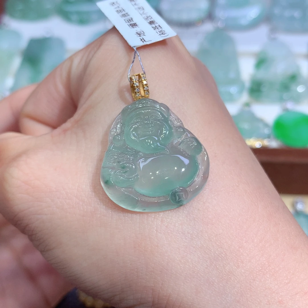 吊坠(不含链)18K金镶嵌翡翠天然缅甸A货翡翠揭阳工财神爷