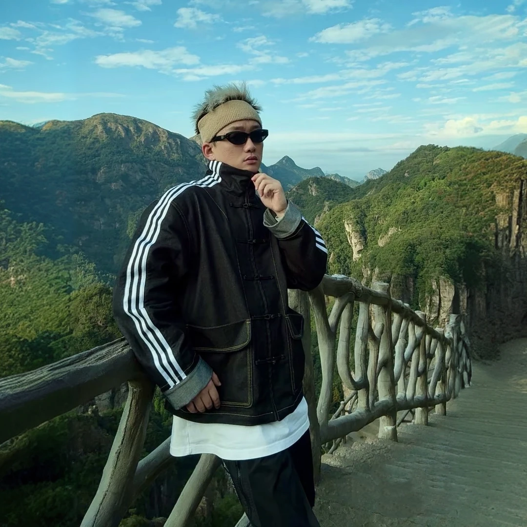 时尚舒适牛仔运动宽松夹克外套 男女同款 黑色