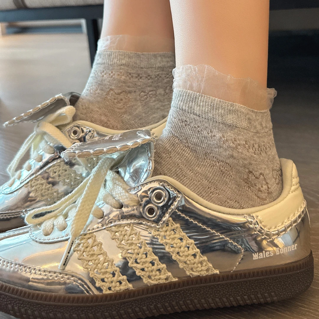 袜子女夏季薄款短袜网眼无骨透气网红款女款网纱花边白袜夏天女生