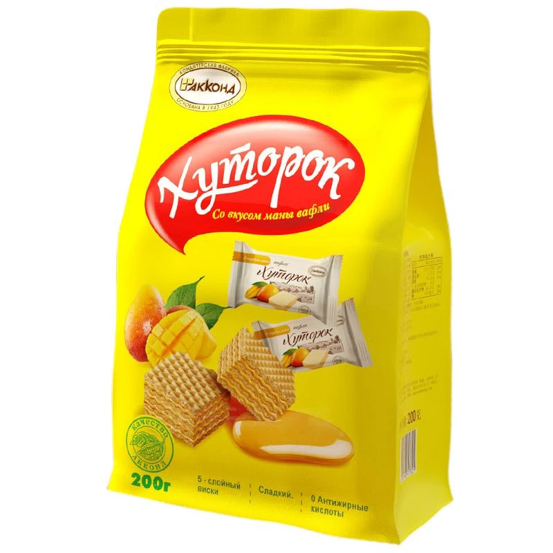 俄罗斯原装进口威化榛子威化芒果味威化阿孔特夹心200g/袋