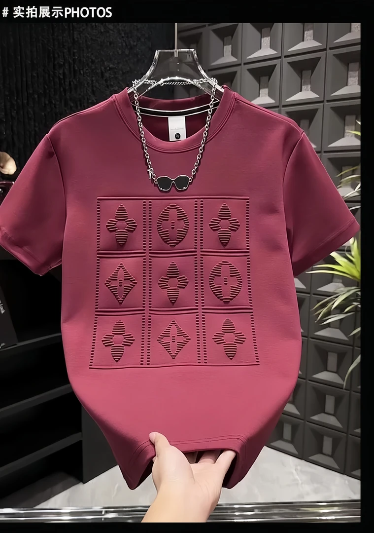 潮牌百搭重工钢印短袖T恤男士2025夏季新款时尚修身休闲半截袖男