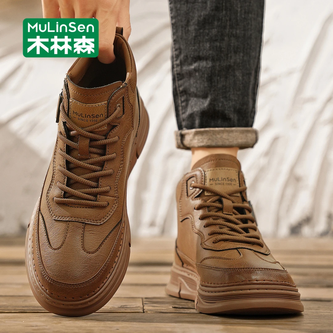 木林森马丁靴男高帮秋季英伦风复古男士休闲皮鞋防水防滑机车潮鞋