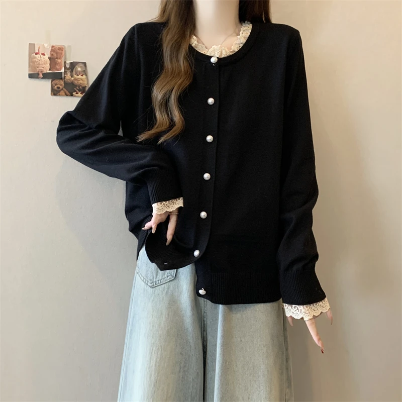 胖妹妹秋季新款拼接针织开衫女大码显瘦气质小香风别致设计感上衣