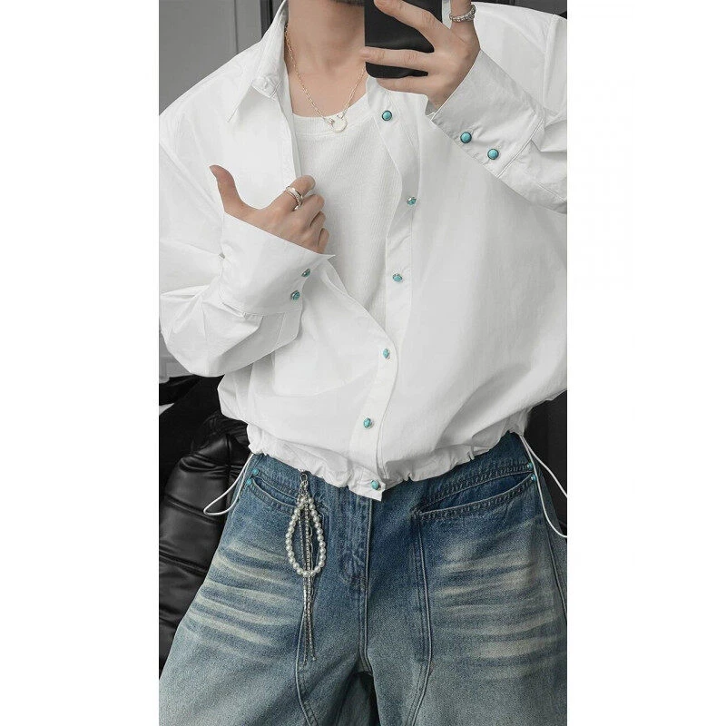 长袖衬衫男高级感痞帅白色衬衣夏季美式设计感情侣外套小众设计感