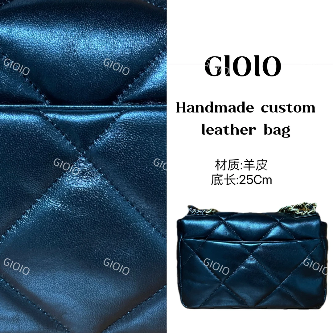 GIOIO手工真皮单肩斜挎包1023-1-羊-黑 19bag金扣