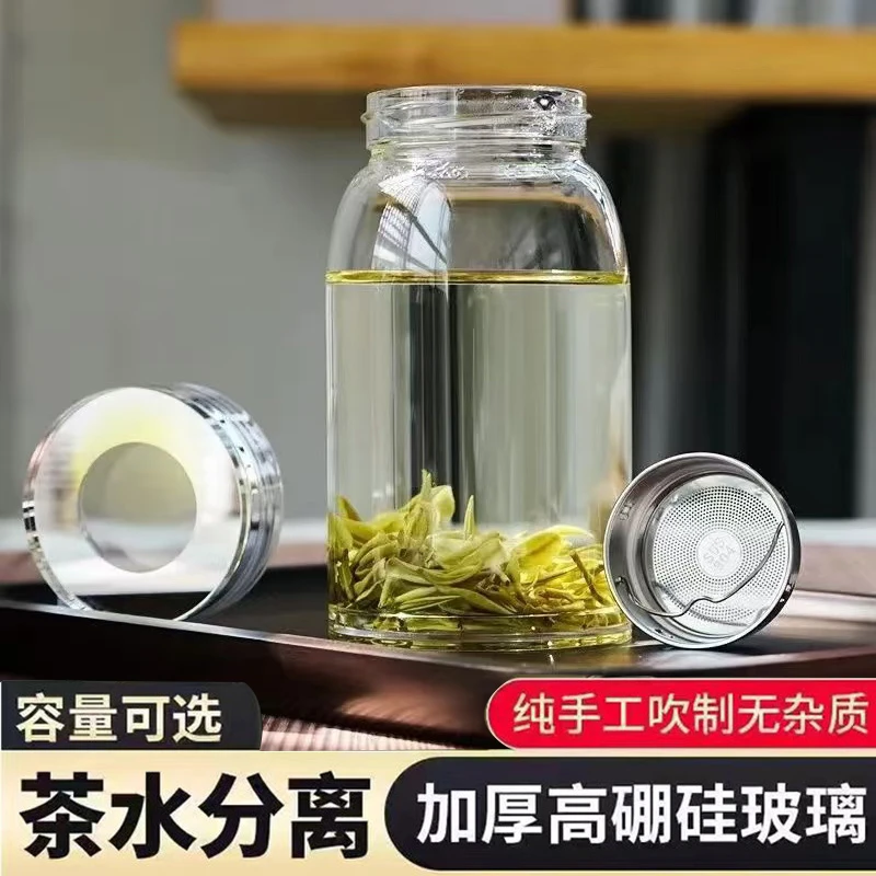 玉金晶水晶盖大肚玻璃杯大容量茶杯高硼硅玻璃水杯单层玻璃杯