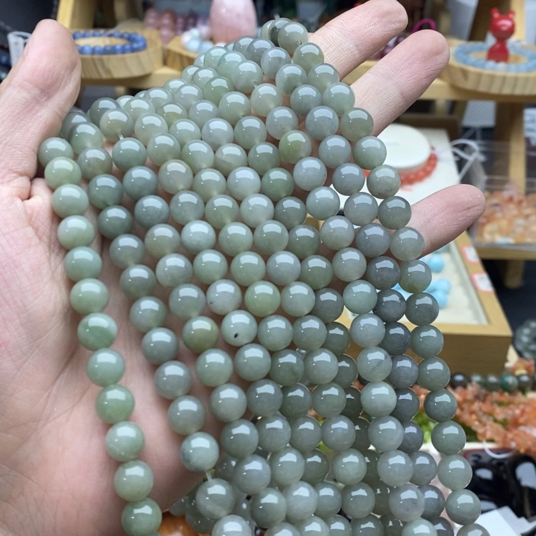 玛瑙/玉髓未镶嵌珠宝半成品一条天然8mm油东岭玉圆珠C82