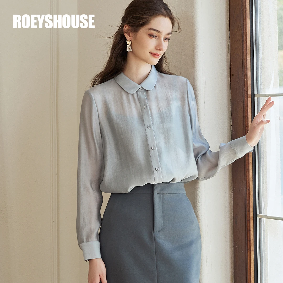 【RH】罗衣法式轻薄宽松衬衫2024秋季新款气质浅蓝色长袖上衣11014