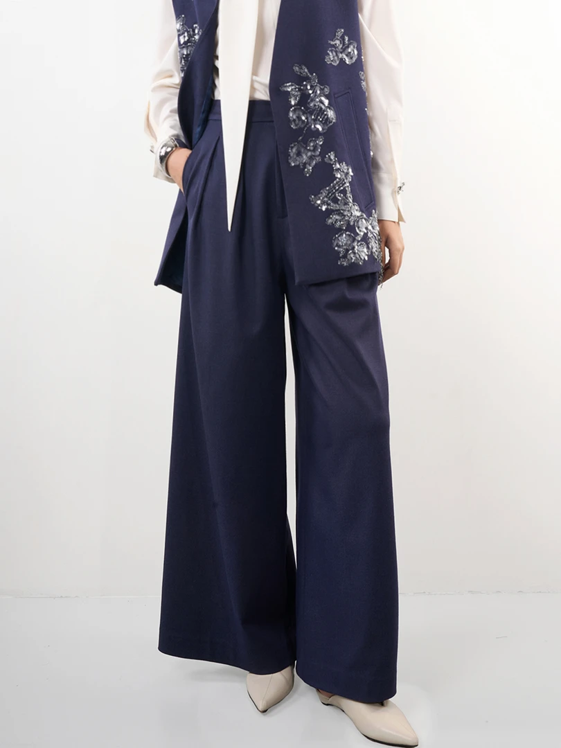 【ALSCANA】天丝羊毛阔脚裤休闲女装蓝色时尚长裤宽松5502412阔腿裤
