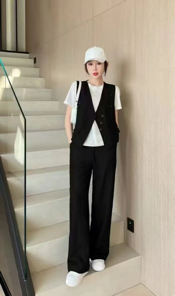 【092】好#短袖上衣+马甲+休闲裤【三件套】