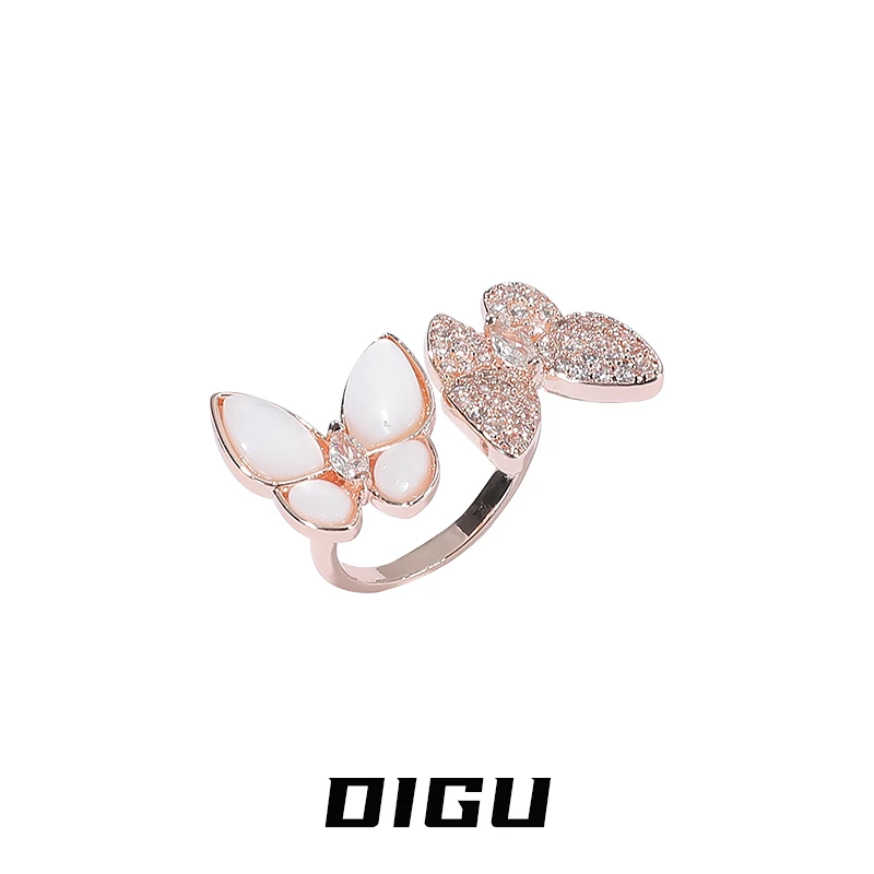 嘀咕家 铜合金合成锆石戒指 轻奢不对称蝴蝶戒指超仙食指指环手饰