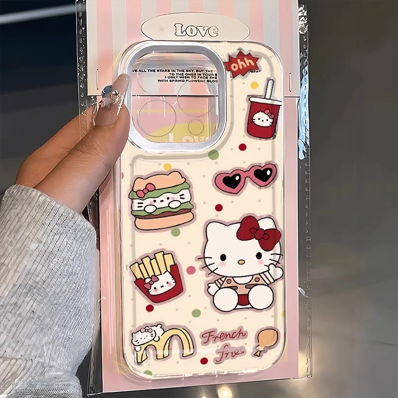 汉堡kitty猫适用苹果16promax全包手机壳iPhone15透明14/13少女12