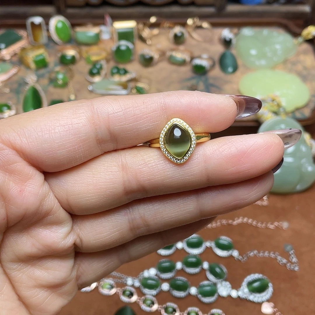 和田玉（碧玉）银S925镶嵌吊坠(不含链)戒指