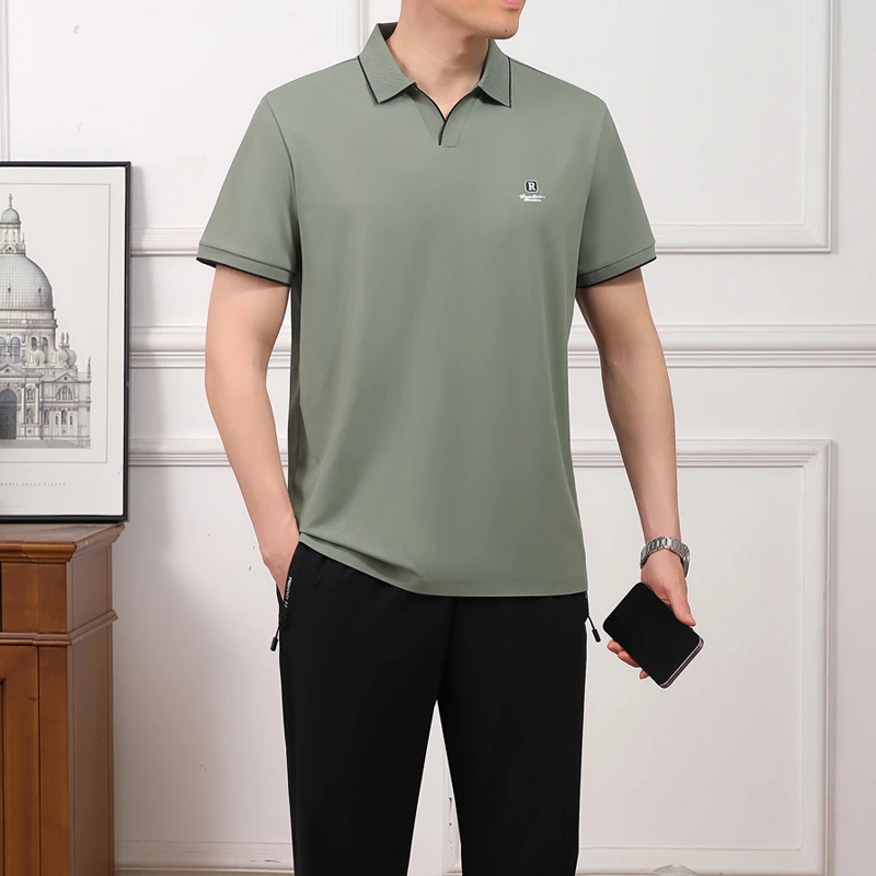 男士运动套装夏季冰丝短袖T恤薄款爸爸夏装中年父亲跑步服两件套