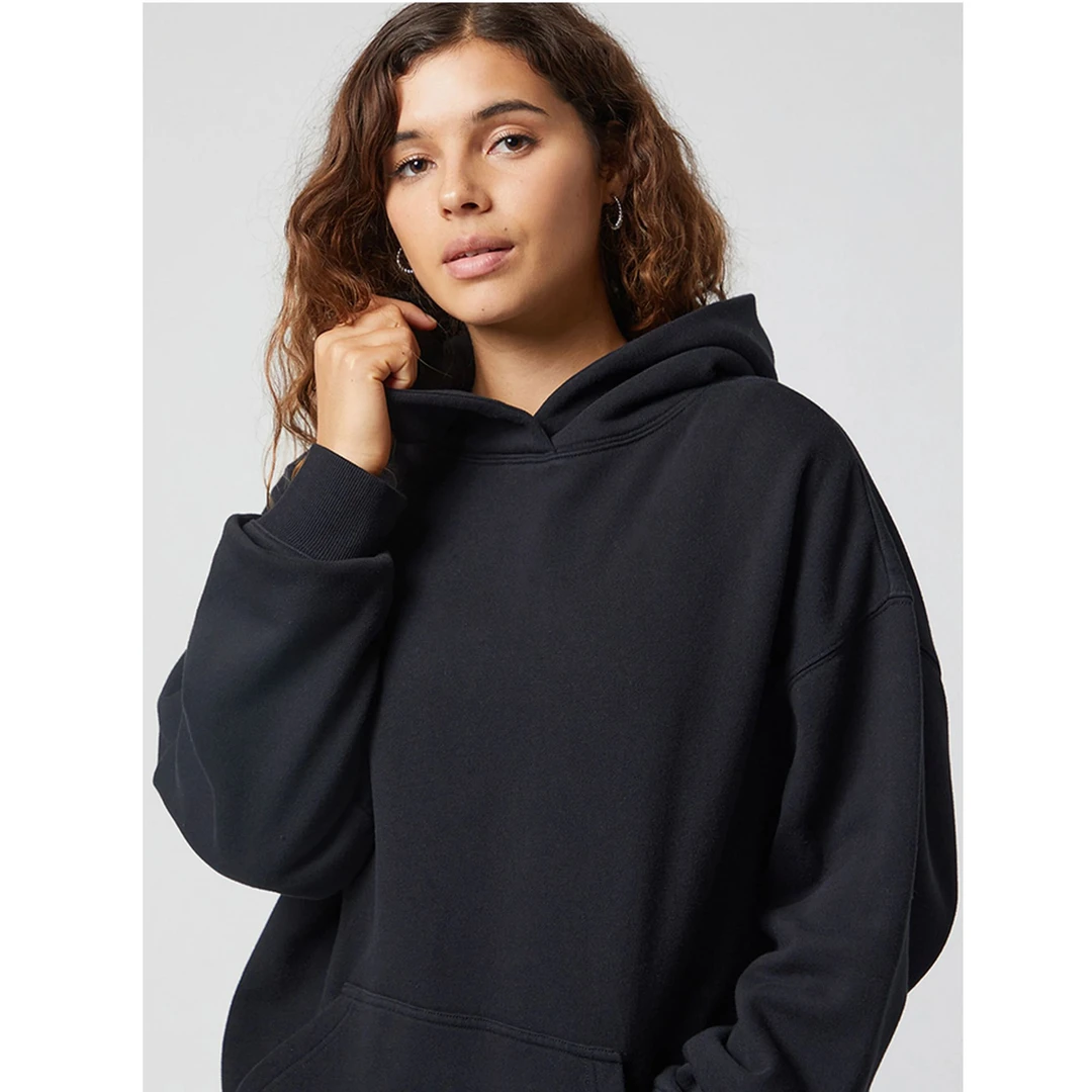 秋冬连帽加绒加厚款宽松纯色卫衣秋季休闲情侣加绒