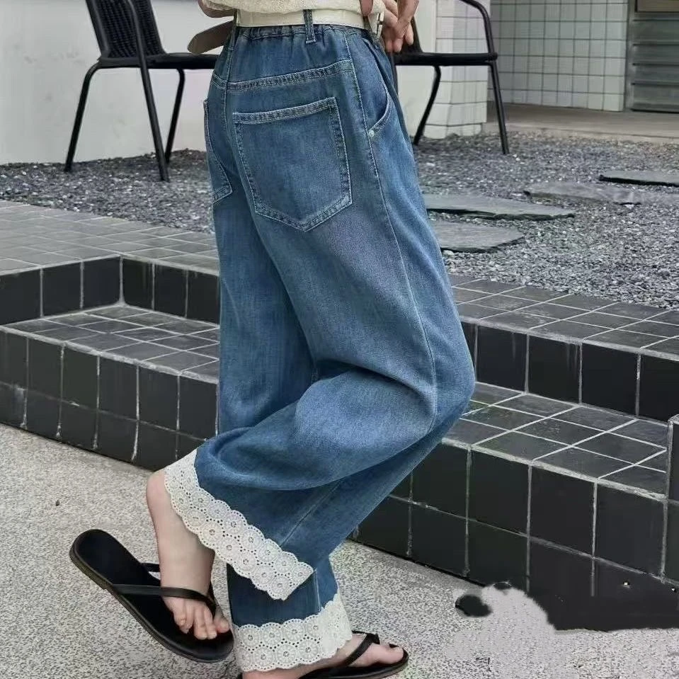 女童薄款牛仔裤儿童夏季薄款裤子女大童阔腿裤2025春夏新款直筒裤