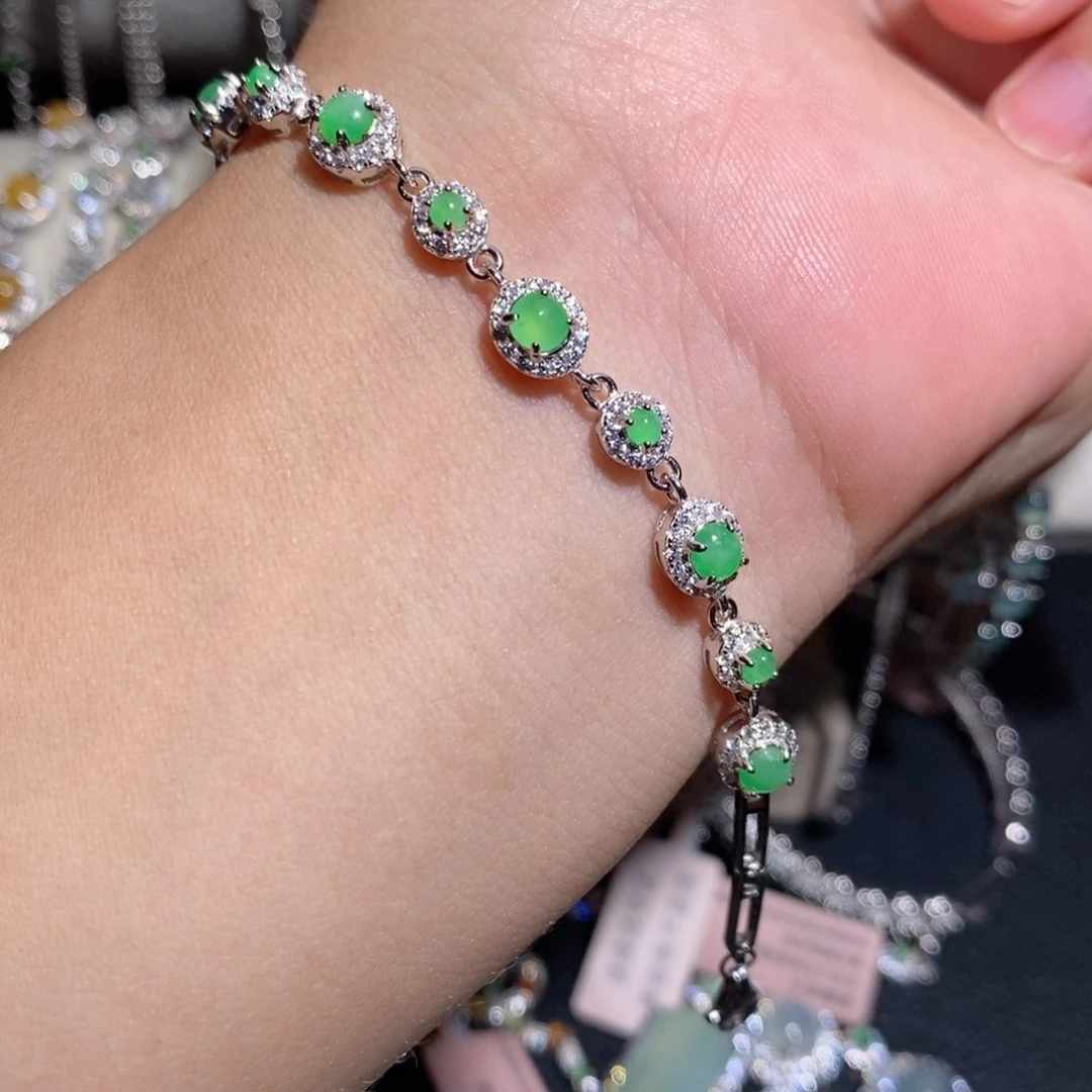 银S925镶嵌手链翡翠k j j k