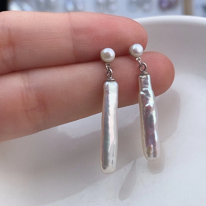 银S925镶嵌淡水珍珠耳饰