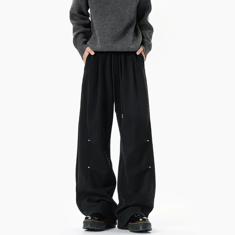 2025年秋季380g铆钉拼接华棉高街裤子卫裤休闲裤凉感休闲裤子抽绳