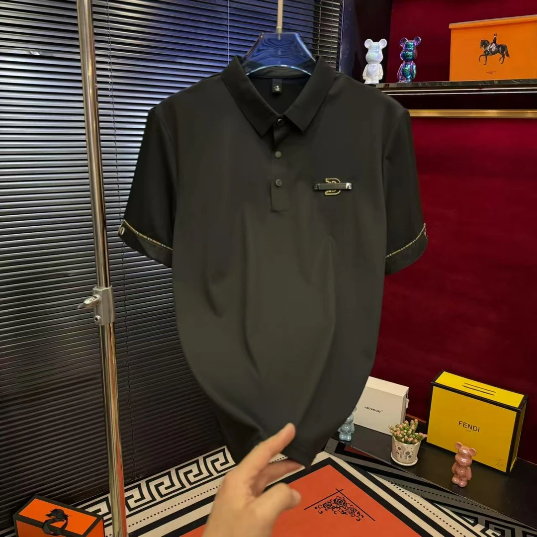 25夏季新品男士欧货翻领T恤短袖高级感轻奢舒适百搭时尚潮流帅