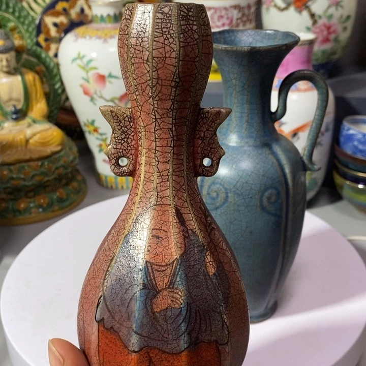 粥***3摆件柴瓷蒜头瓶红釉