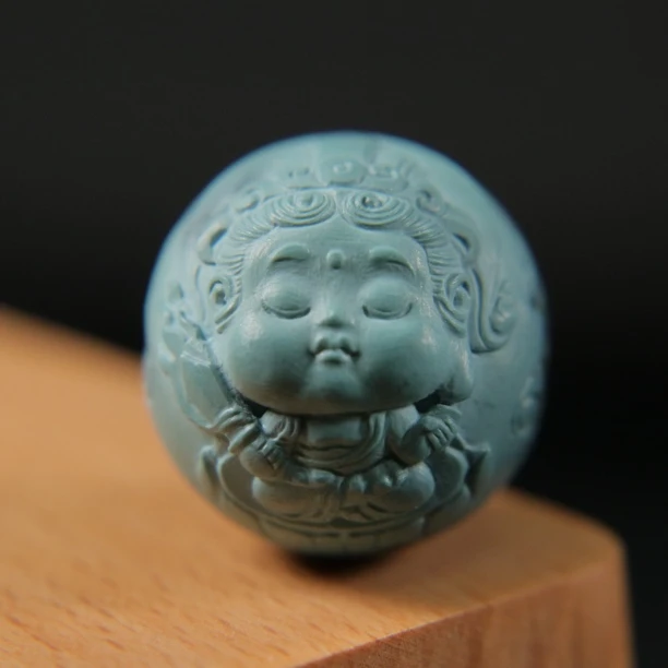 原矿绿松石文殊菩萨宝宝佛圆珠 尺寸21mm,重11.93g