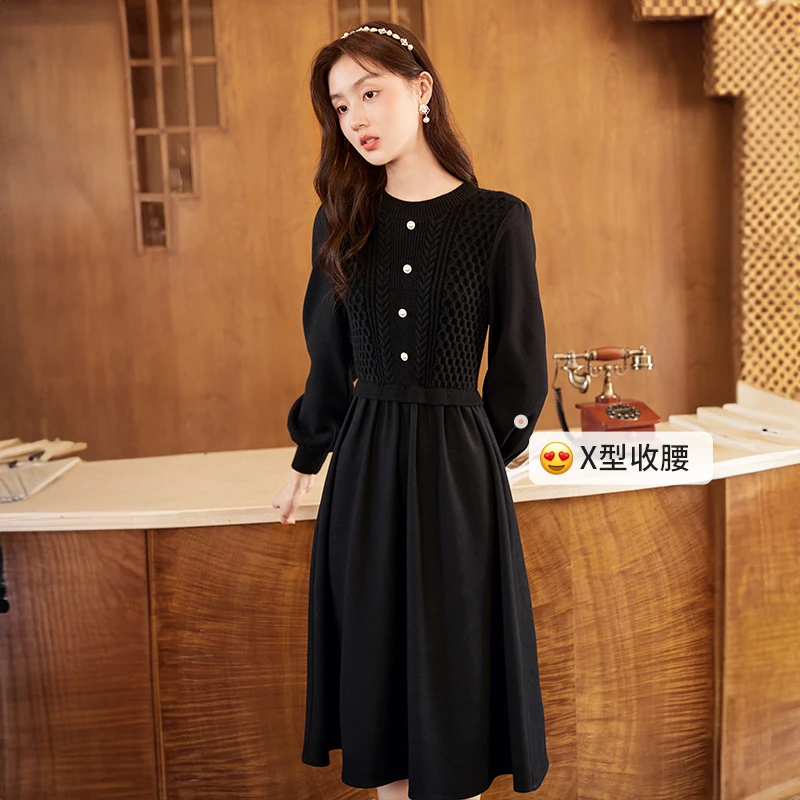 N834086连衣裙 香影假两件针织连衣裙女秋冬新款