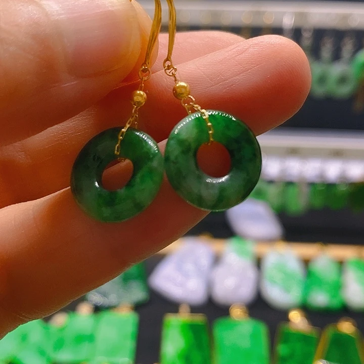 翡翠18K金镶嵌耳饰耳坠