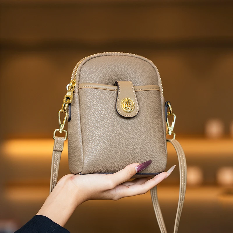 GELANDAI2025可调节单肩款手机包真皮包包简约竖款休闲质感8006