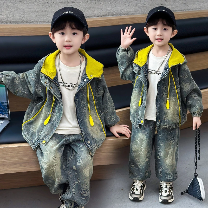 男童春秋季套装2025新款儿童帅气时髦牛仔两件套小男孩宝宝衣服潮