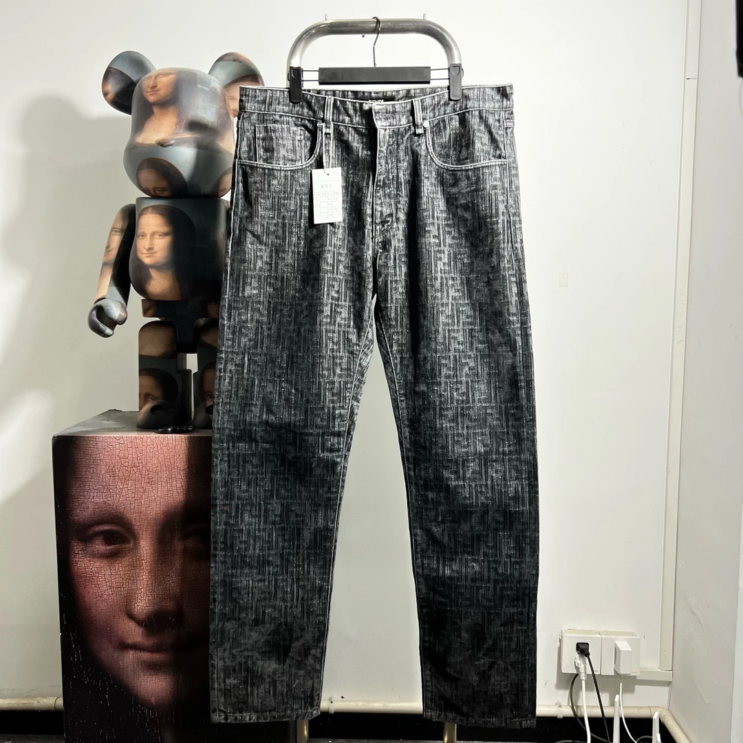 99新 FENDI/芬迪 99新芬迪植绒满印长裤34码腰围46裤长111