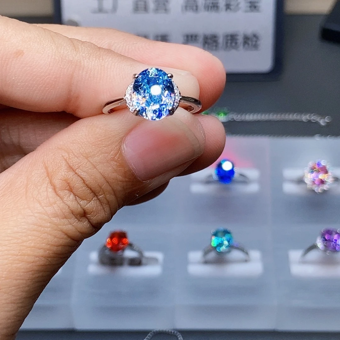 戒圈海蓝宝石银S925镶嵌