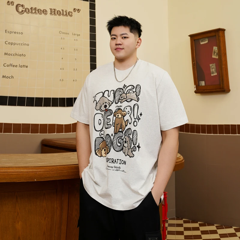 THE PANG潮牌大码男装胖子2025夏小狗印花短袖T恤男宽松休闲纯棉