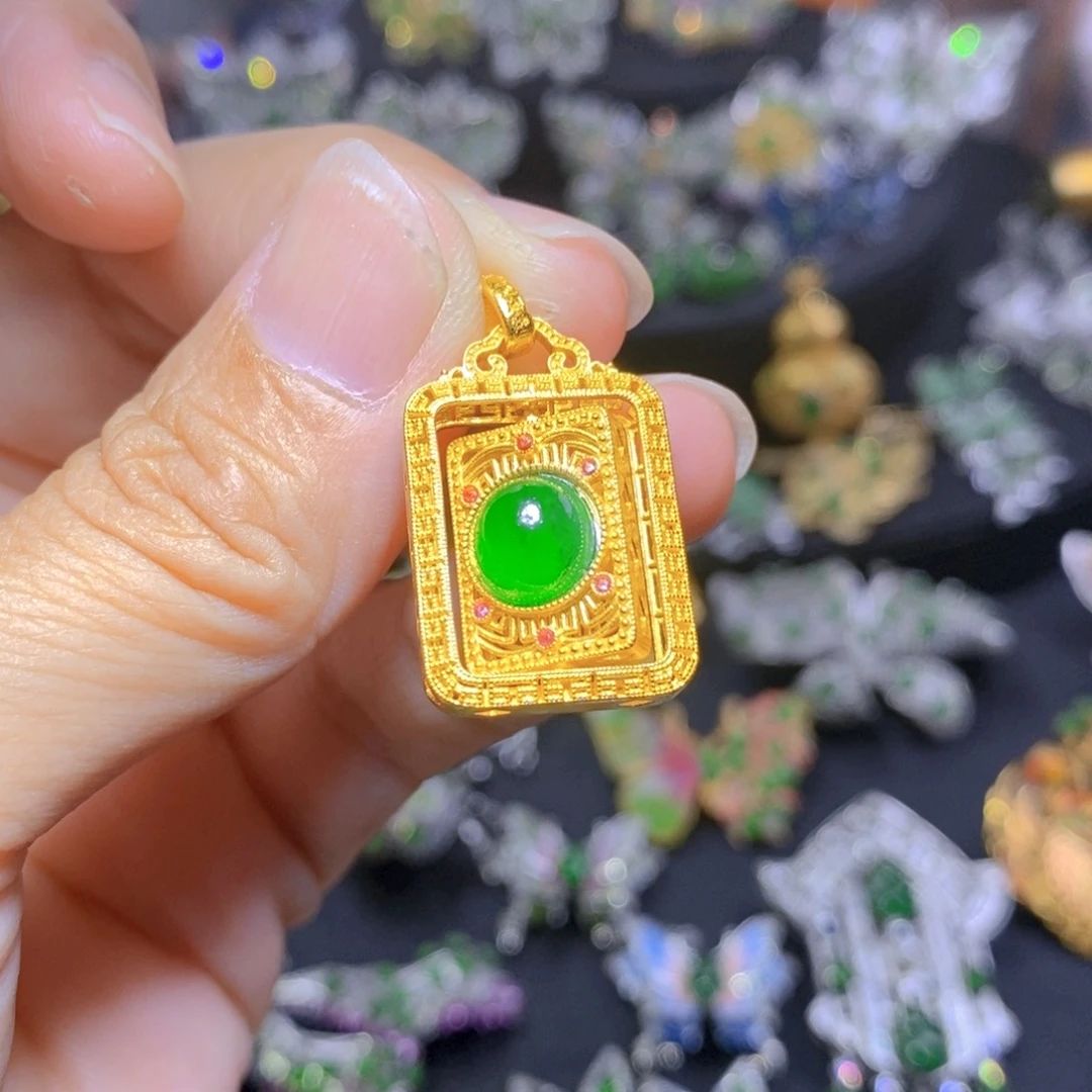 翡翠银S925镶嵌吊坠(不含链)天然翡翠